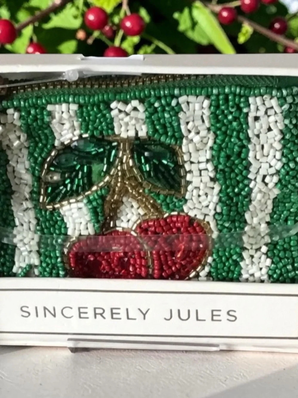 Sincerely, Jules beaded cherry  coin purse zip pouch NEW IN BOX
